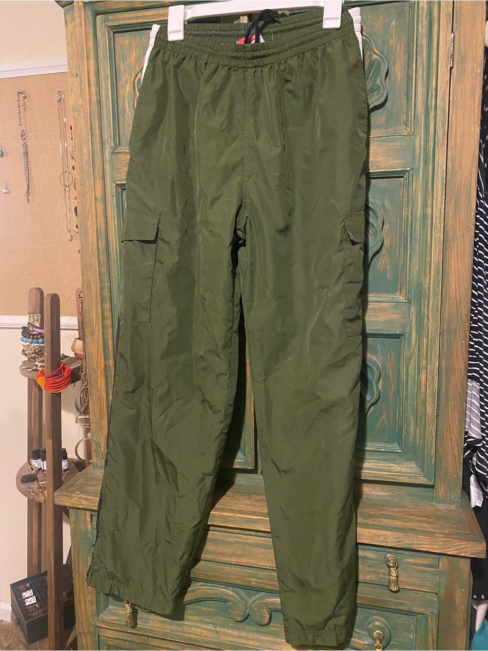 Champion Olive Green Cargo Pants with White Side Stripe